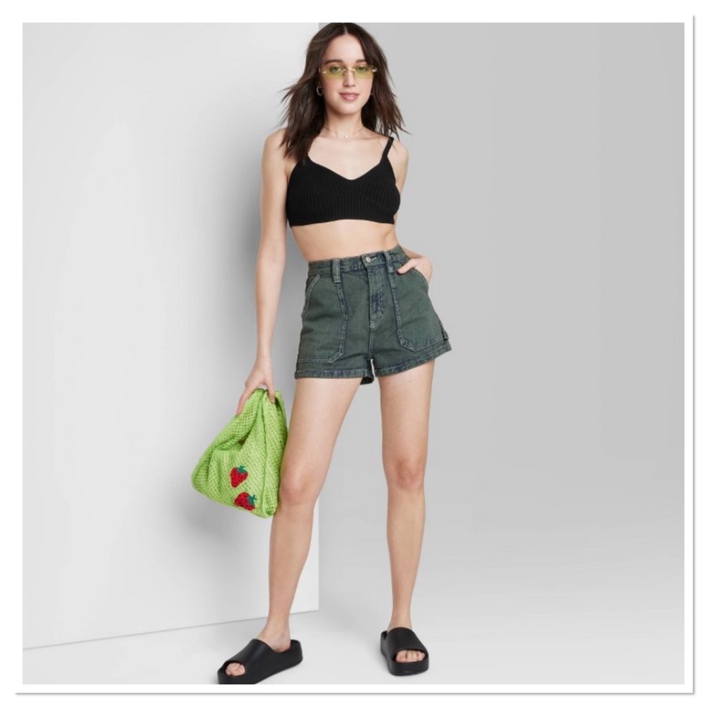 Women’s High Rise Cargo Utility Midi Denim Shorts Wild Fable